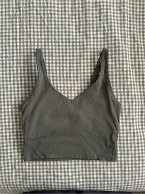 Olive Green V-Neck Cropped Tank with Built In Sports Bra